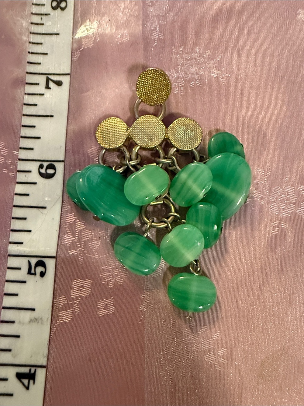 Green Bead Cluster Drop Earrings with Gold-Tone Accents - Picture 3 of 3